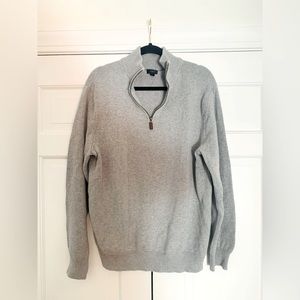 J Crew Men’s light grey, cotton cashmere blend, half zip sweater in Large